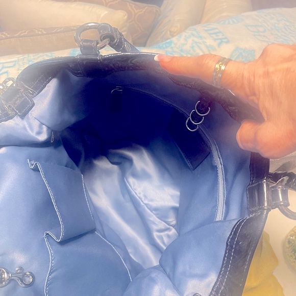 Coach Navy Blue Patent Leather Perforated Signature Audrey Andie Bag EUC - Picture 8 of 14